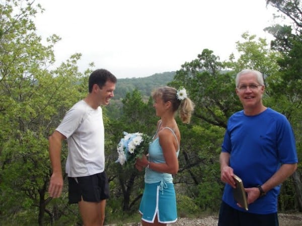 A scenic Austin, Texas trail set the scene for Larry and Olga's wedding.