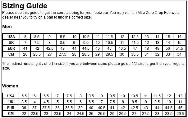 Altra Shoe Size Chart – iRunFar.com
