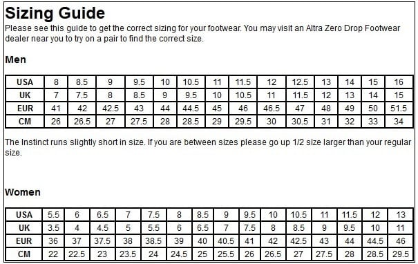 international footwear size chart