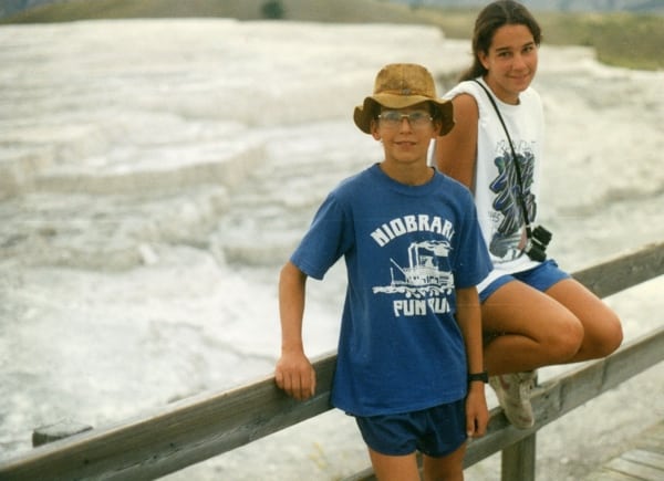 A 1996 family camping trip with sister, Katrina, at Mammoth Hot Springs, Yellowstone National Park.