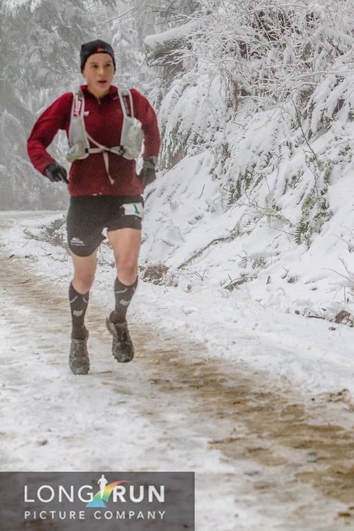The author crushing her quads descending Fragrance Lake Rd. Ellie Greenwood 2012 Chuckanut 50k - Fragrance Lake Rd