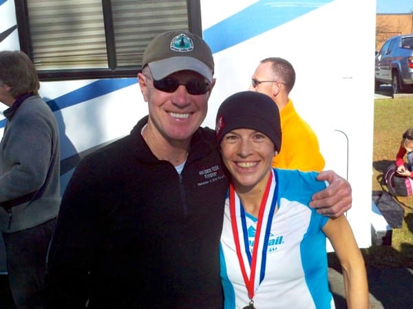 Ellie Greenwood with her crew, Dr. David Horton, after setting the JFK 50 Mile course record. Ellie Greenwood - 2012 JFK 50 Mile course record