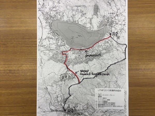 Image showing the second reroute between A7 and A8 with the reroute in red and the original course in black.