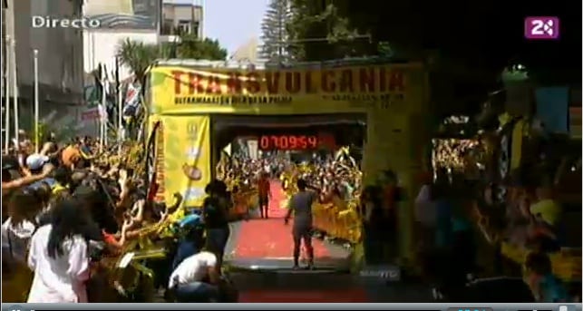 Kilian Jornet finishes Transvulcania (Meghan Hicks/iRunFar.com photo credit)