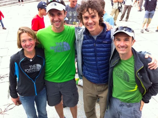 Lizzy Hawker, Jez Bragg, Scott Jurek, and Sebastien Chaigneau after the UTMB 2010. Lizzy Hawker Jez Bragg Scott Jurek Sebastien Chaigneau UTMB 2010