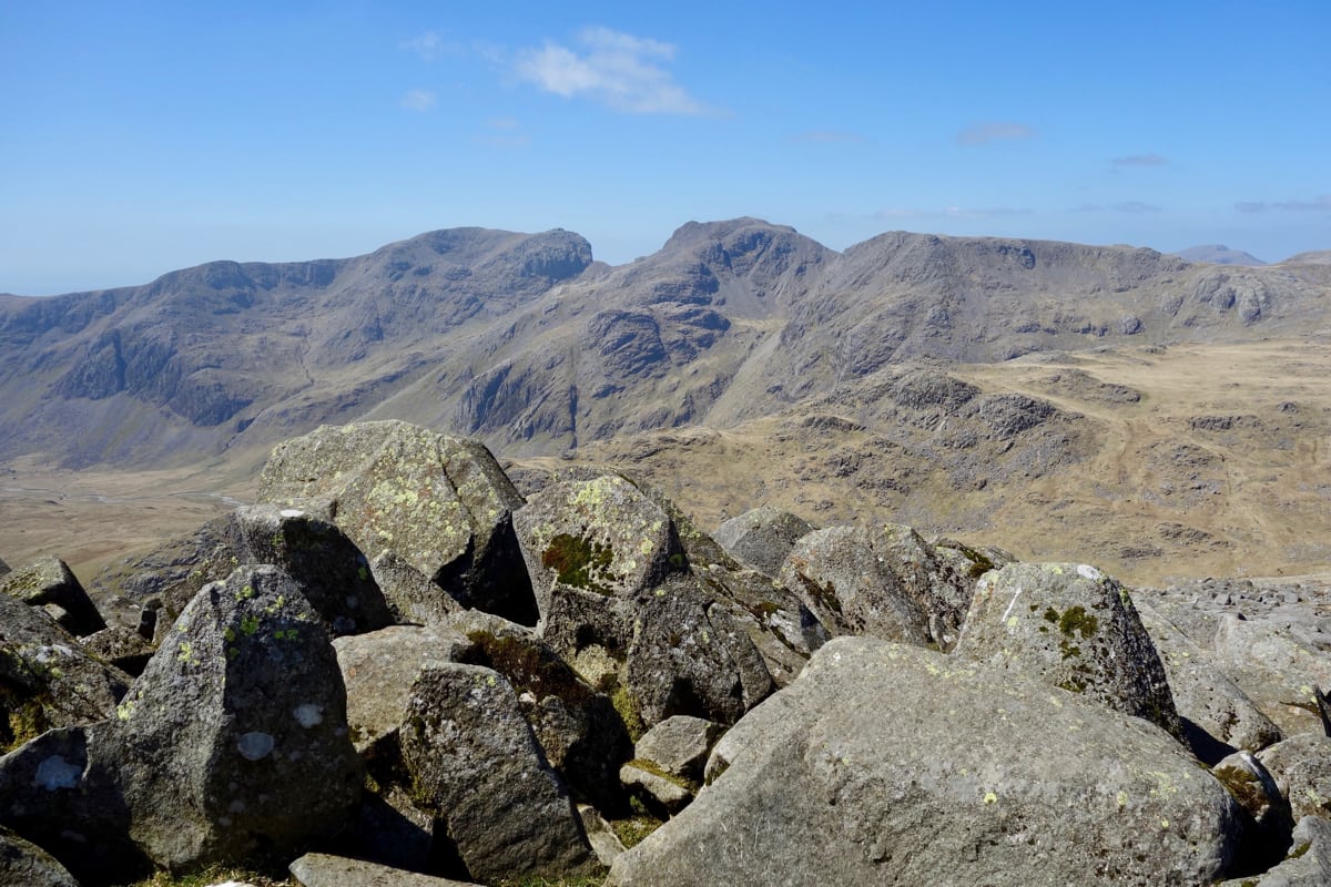 Looking from Bowfell to Scafell Pike and Skafell
