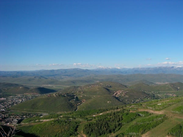 A view of Masonic Hill (foreground) and the Uinta Mountains (distances) from Park City's trails. Park City trails