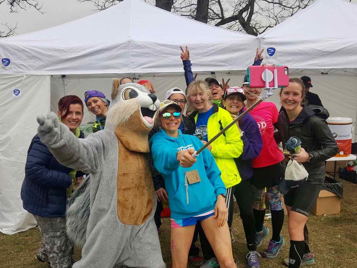 Meghan Kennihan and Earth Day squirrel at the 2018 Earth Day 50k