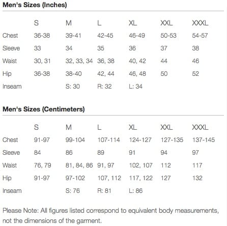 Mountain Hardwear Size Chart