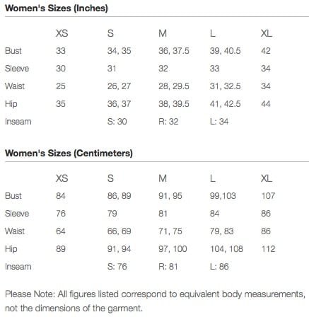 Women S Apparel Size Chart