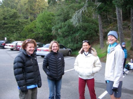 Wardian's Comrades company Nikki Kimball, Lizzy Hawker, and Kami Semick along with Devon Crosby-Helms at the TNF Endurance Challenge Championship in 2009. Nikki Kimball Lizzy Hawker Kami Semick Devon Crosby-Helms