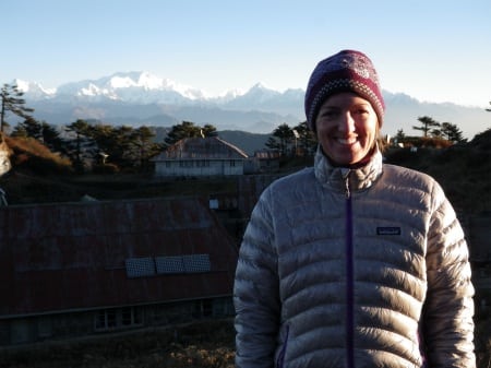 The author wearing the Patagonia Special Edition Down Sweater pre-run in Sandukphu, India while at the Himalayan Run & Trek. Patagonia Special Edition Down Sweater