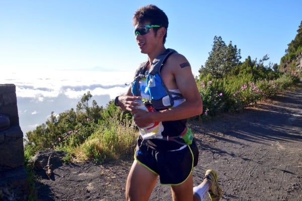 Sage Canaday at El Reventón, 31.4k, holding a four-ish minute lead. Photo: iRunFar/Bryon Powell