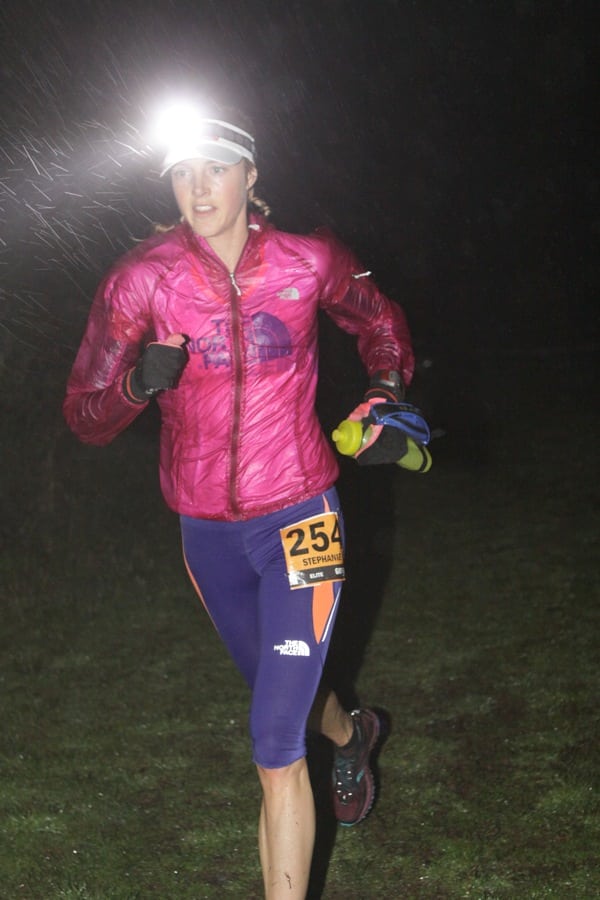 Stephanie charging into the darkness. Stephanie Howe - 2012 TNF 50 mile - darkness
