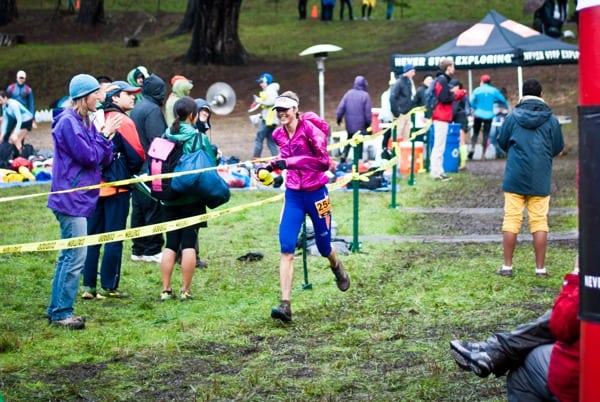 The author crossing the finish in second. Stephanie Howe - 2012 TNF EC 50 Mile - finish