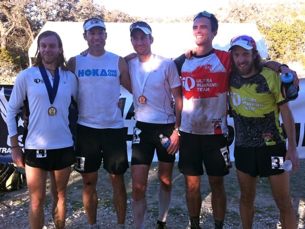 The band is back together. Out of the Top 5 at the Bandera 100k pictured here (l-to-r) - Timothy Olson, Dave Mackey, Joe Uhan, Dylan Bowman, and Nick Clark - only Bowman won't be racing Lake Sonoma. Timothy Olson Dave Mackey Joe Uhan Dylan Bowman Nick Clark