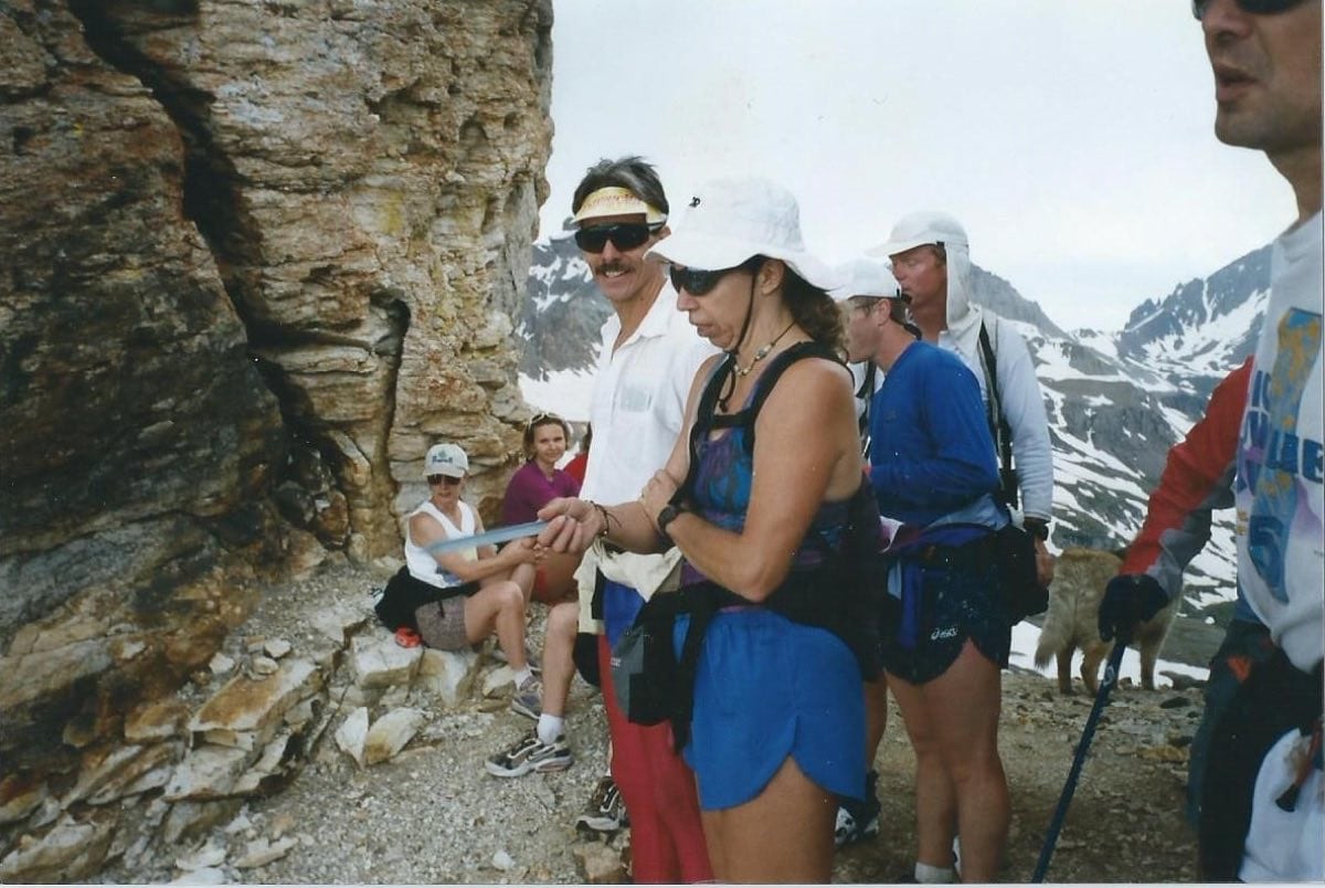 At Virginius Pass during Hardrock course marking in 1998 with Bozena Maslanka, Joe Clapper, Scott Mills and others. Photo: Charlie Thorn