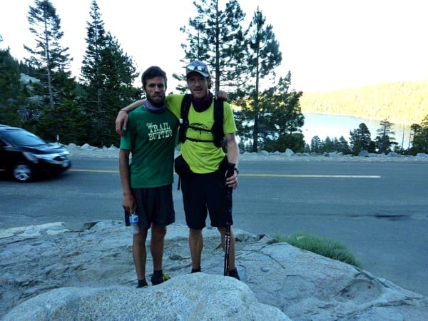 Finished at last! Five days and 200 miles down… Totally beat and happy to be done, with Emerald Bay beyond. Photo: Elaine Boggess