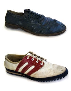 The 1930s New England Running Shoe and the 1960s New Balance Trackster. Photo courtesy of Runner’s World.